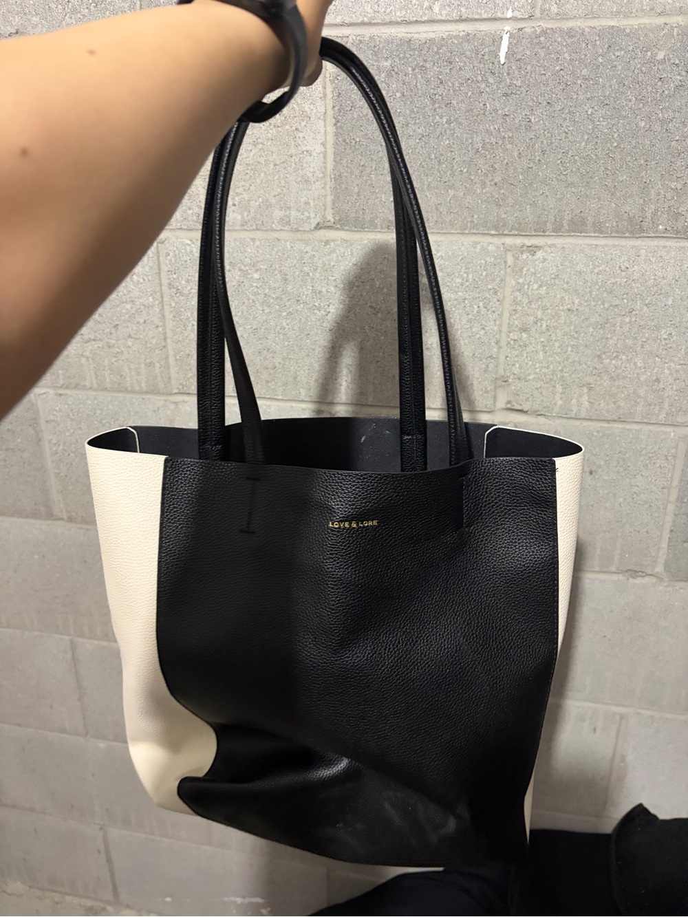 Love and Lore Two-Tone Black and Cream Tote Bag